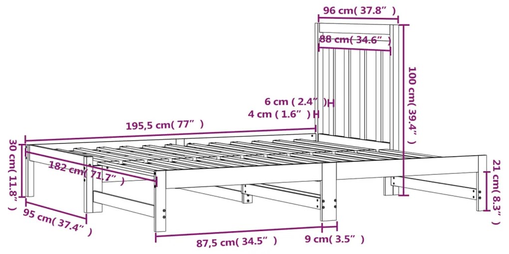 Estrutura sofá-cama de puxar 2x(90x190) cm pinho maciço