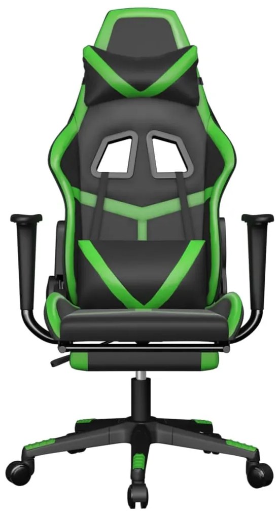 Cadeira gaming massagens c/ apoio pés couro artif. preto/verde