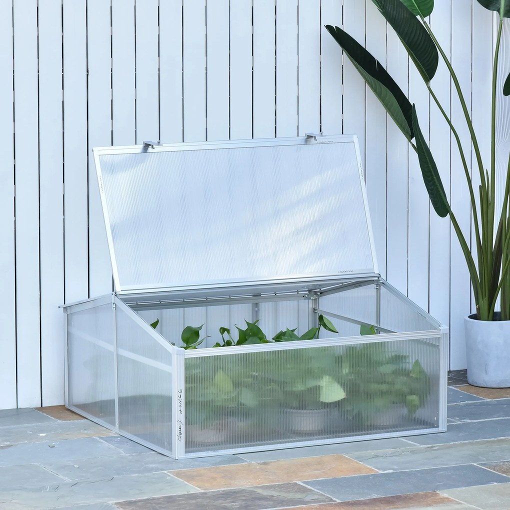 Outsunny Estufa de Jardim Alumínio Policarbonato Transparente Viveiro para Plantas Culturas 100x100x48 cm