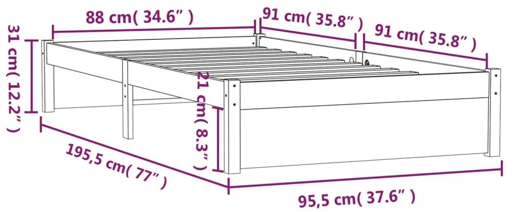 Estrutura de cama solteiro 90x190 cm madeira maciça branco
