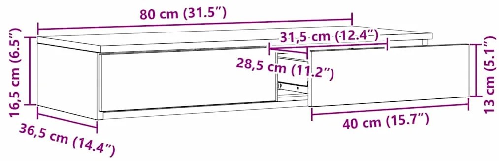 Gavetas de Cama vidaXL Pretas 80x36,5x16,5 cm Madeira Derivada