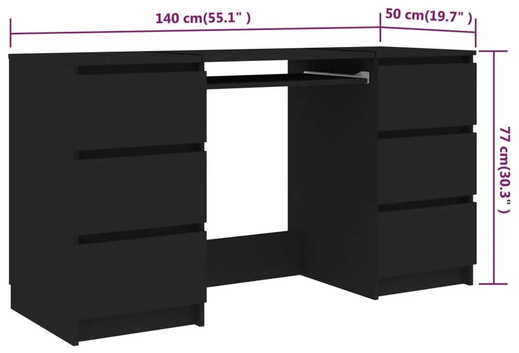 Secretária Luxes com 6 Gavetas de 140 cm - Preto - Design Moderno