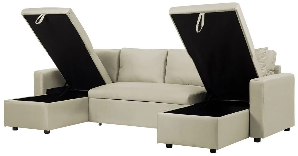 Sofá-cama de 5 lugares com arrumação em tecido creme SOMMEN Beliani