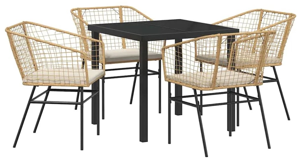 Conjunto de Jantar de Jardim com 5 peças, incluindo almofadas, em Poly