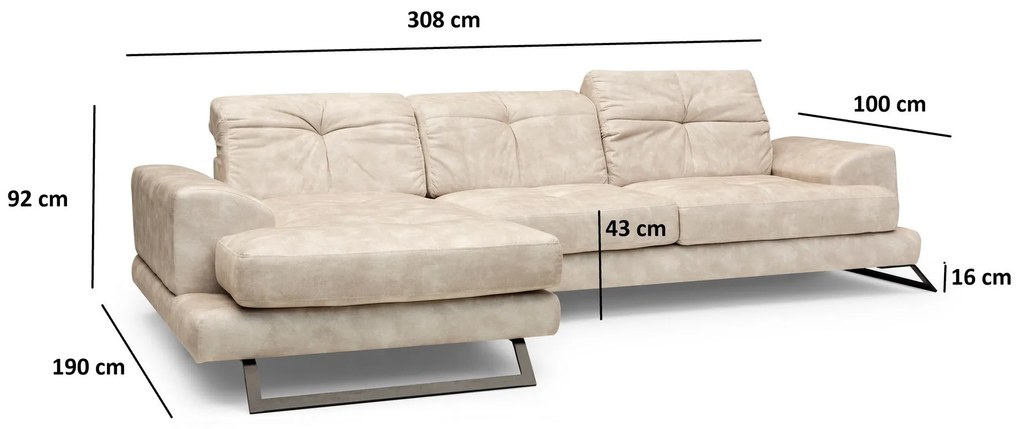 Sofá de Canto Frido – Bege – 190 cm x 308 cm