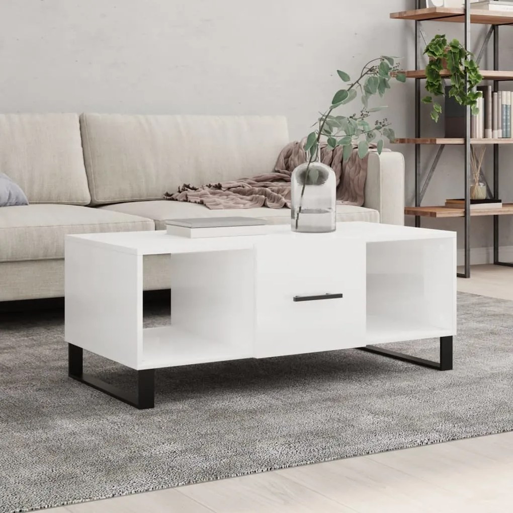 vidaXL Mesa de centro 102x50x40 cm madeira processada branco brilhante