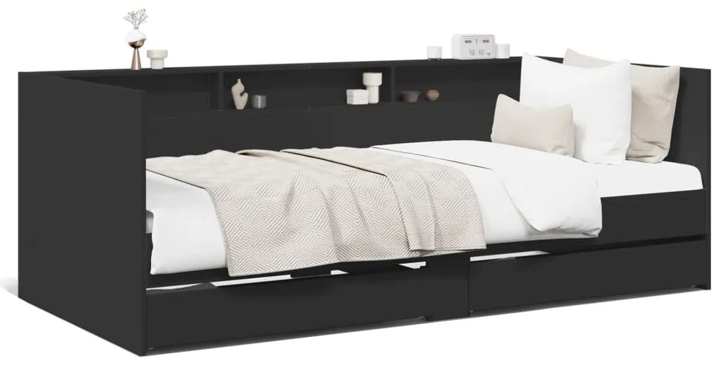 vidaXL Sofá-cama com gavetas sem colchão 75x190 cm preto