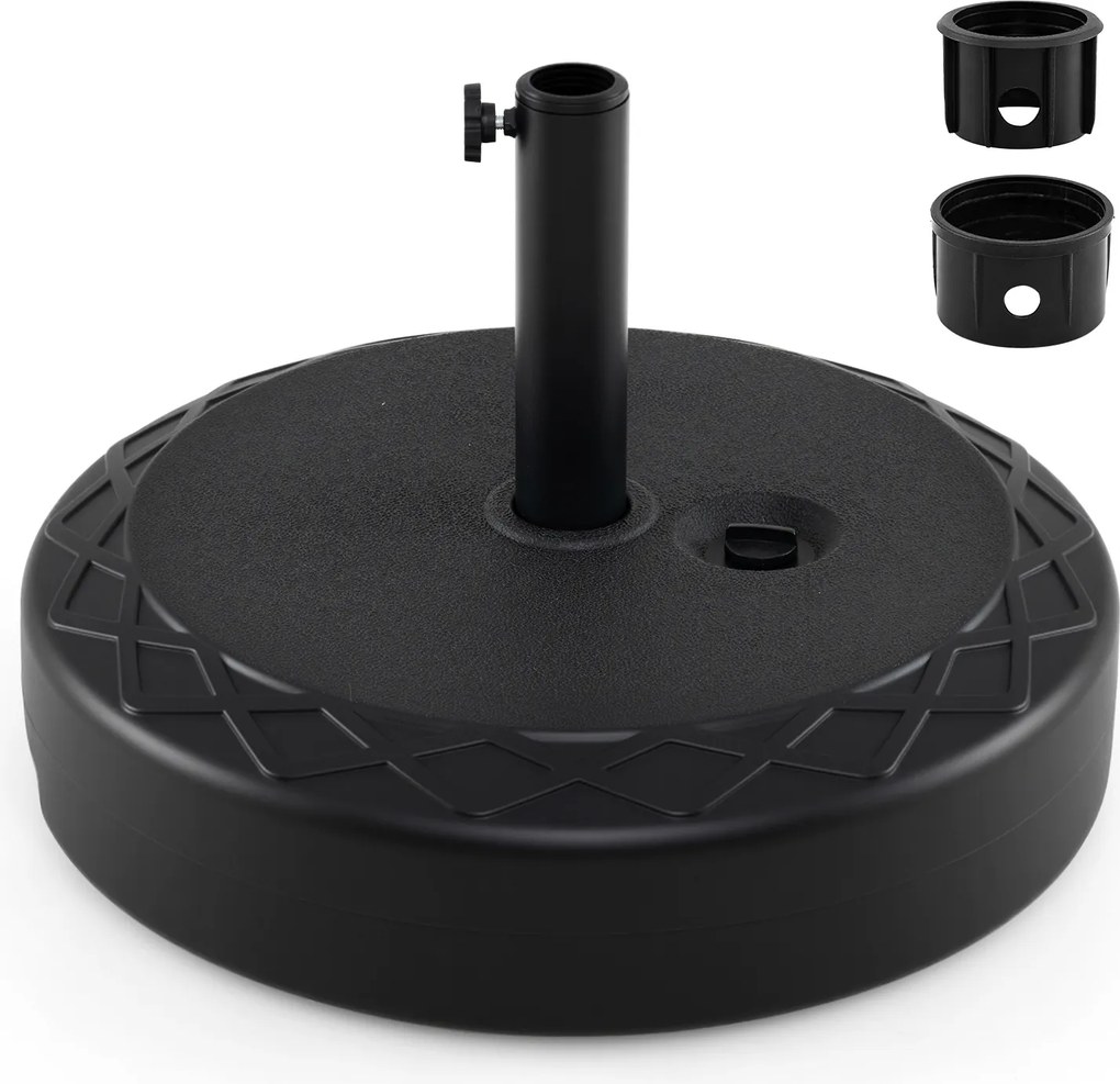 Base para guarda-sol em HDPE recheável de 52 kg com 2 adaptadores para postes redondos de 39/49 mm – Exterior, jardim, terraço, pátio, piscina Preto