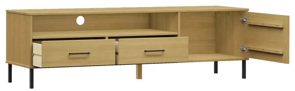 Móvel de TV c/ pernas de metal pinho maciço OSLO castanho