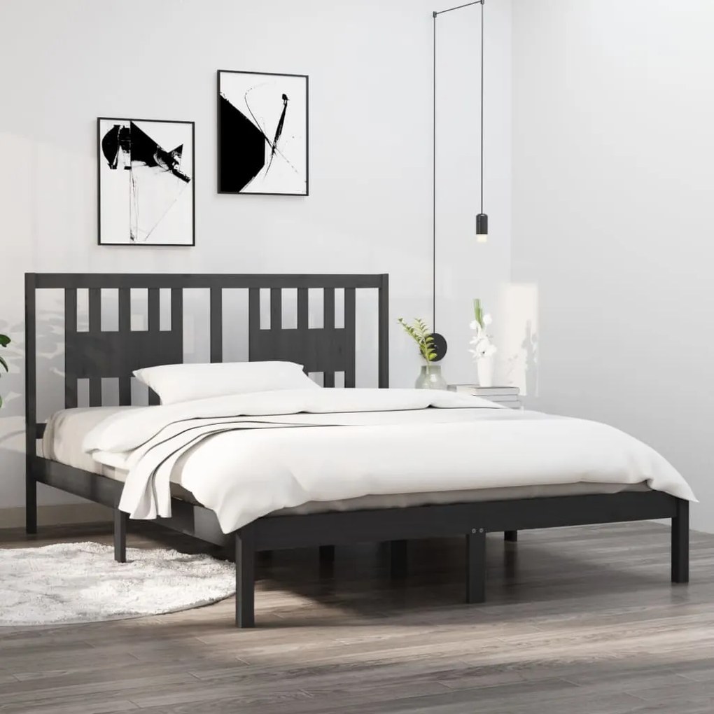 vidaXL Estrutura de cama king 150x200 cm madeira maciça cinza