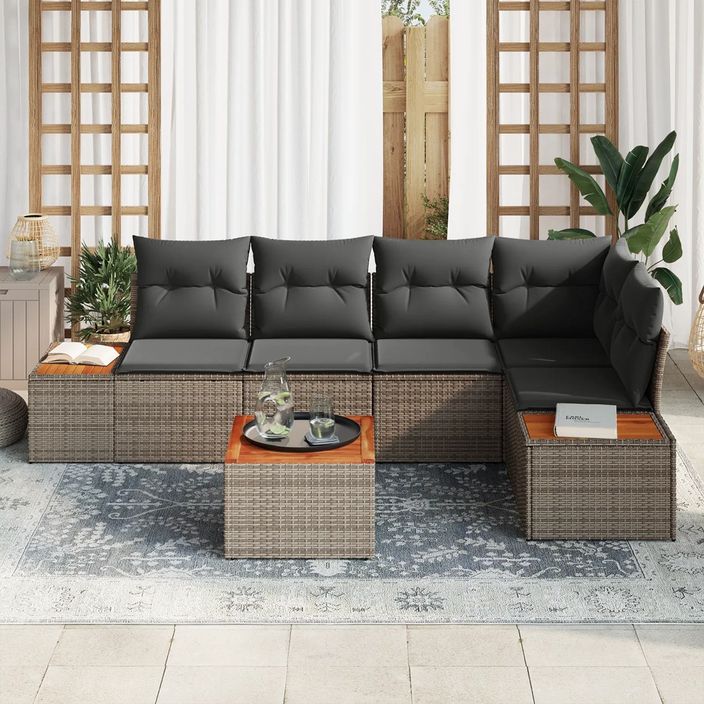 Conjunto de Sofá de Jardim vidaXL 6 Peças com Almofadas Cinza em Ratta