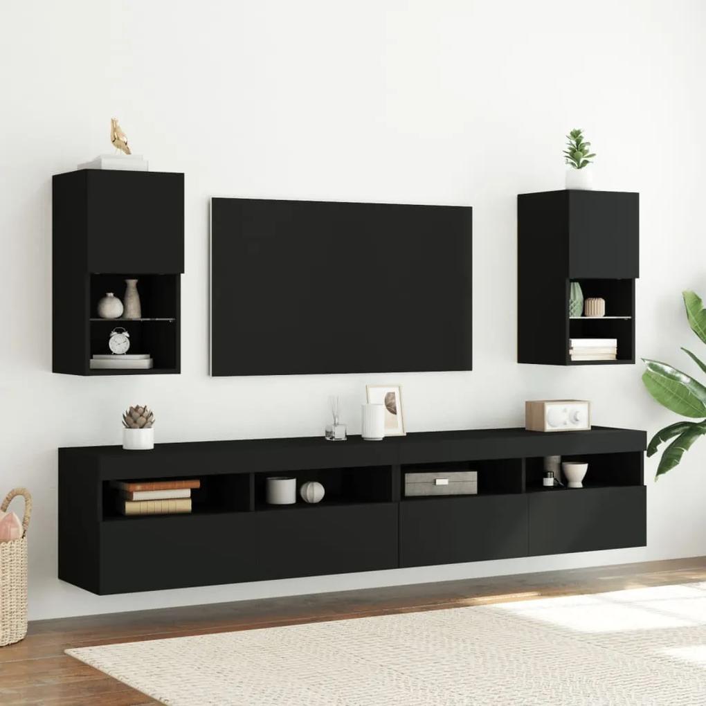 Móveis de TV com luzes LED 2 pcs 30,5x30x60 cm preto