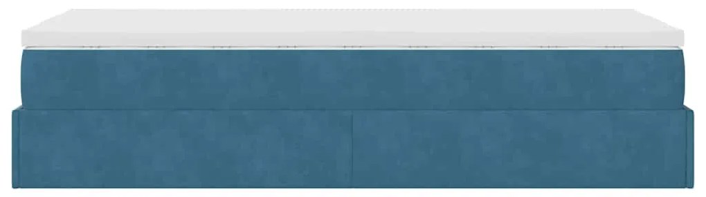 Estrutura cama otomana com colchão azul escuro 90x190cm veludo