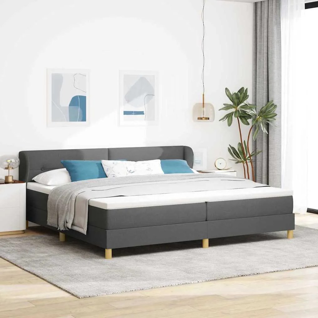 vidaXL Cama Box com colchão Cinzento escuro 200 x 200 cm tecido