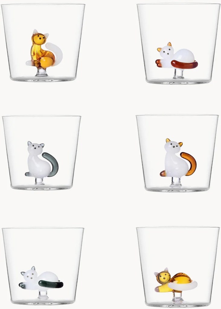 Copos em vidro borossilicato artesanais Cats, conjunto de 6