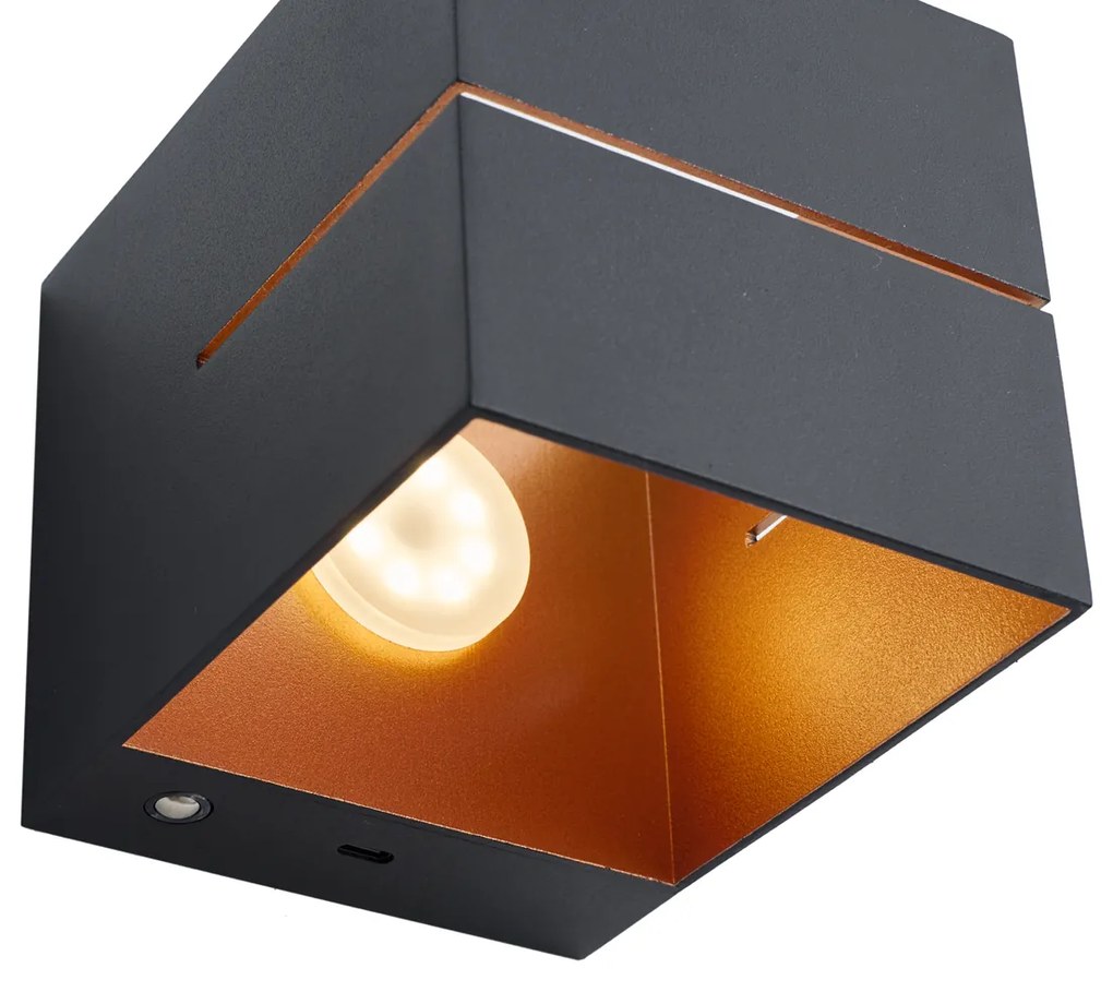 Candeeiro de Parede Preto com Interior Dourado Incl. LED e Dimmer de Toque Recarregável - Joris Groove Moderno