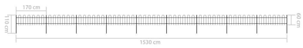 Cerca de jardim com topo em aros 15,3x0,6 m aço preto
