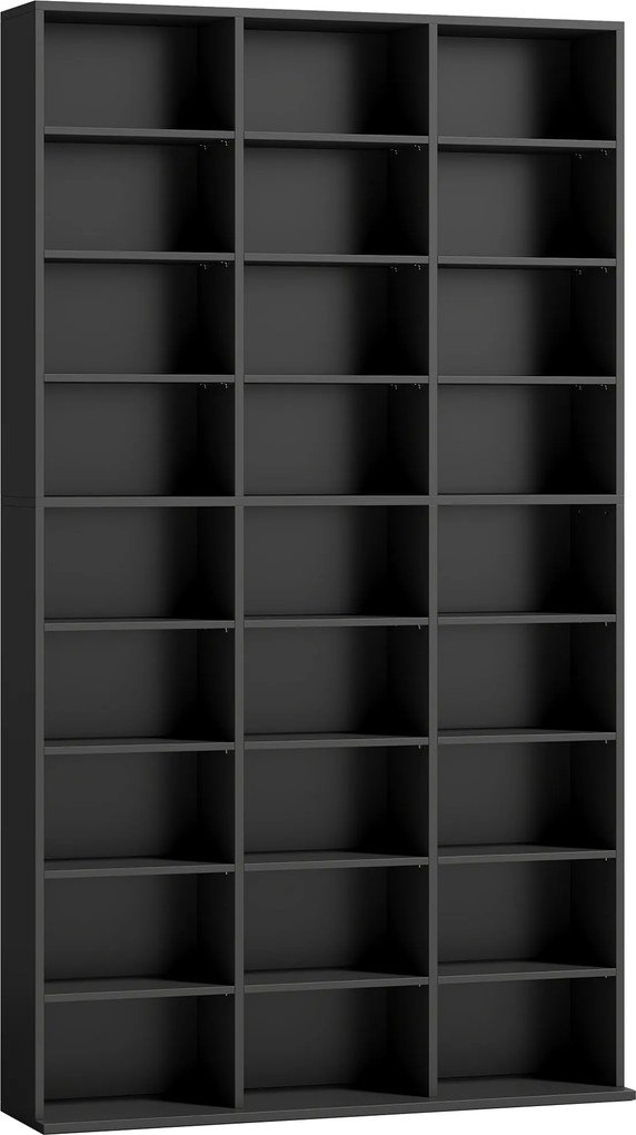 HOMCOM Móvel Porta CD 9 Prateleiras com 21 Prateleiras Reguláveis, Estante para 835 CD/500 DVD/640 Blu-ray Salva Espaço, 100x24x175 cm, Preto | Aosom Portugal