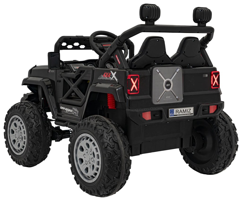 Jipe elétrico para Crianças 12V 4x4 OFF ROAD Speed Rodas de EVA, Assento de couro Preto