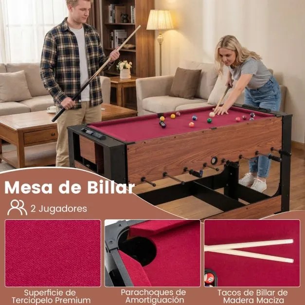 Mesa de jogos Giratória matraquilhos e Bilhar 2 em 1 com Acessórios incluídos Preto e Castanho