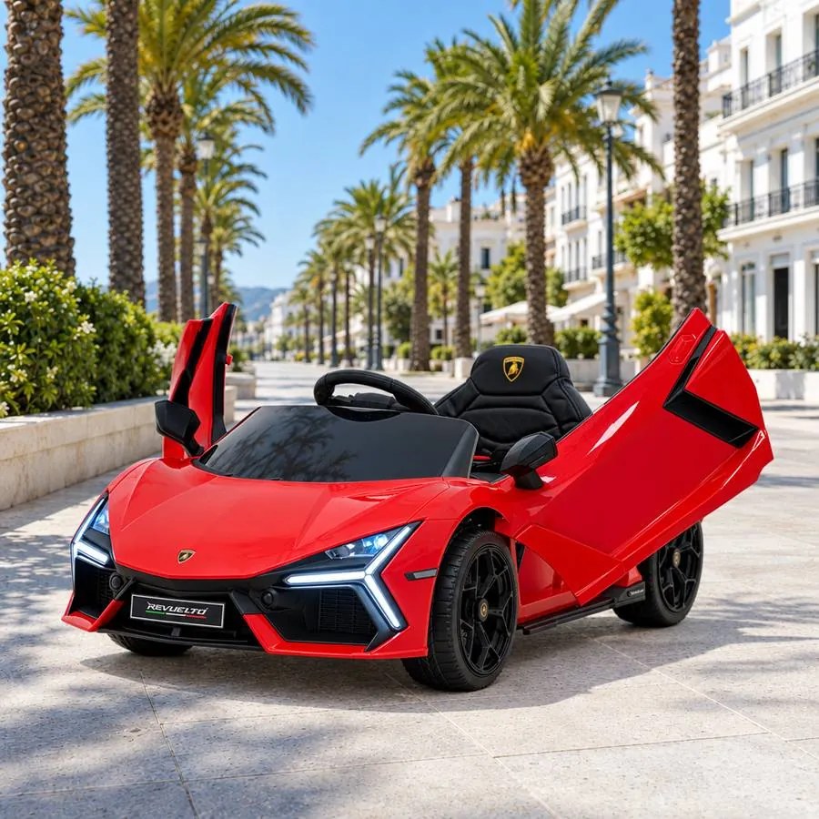 Carro elétrico para Crianças Lamborghini Revuelto 12V 4x4 Rodas Espuma EVA, Assento couro ecológico Vermelho