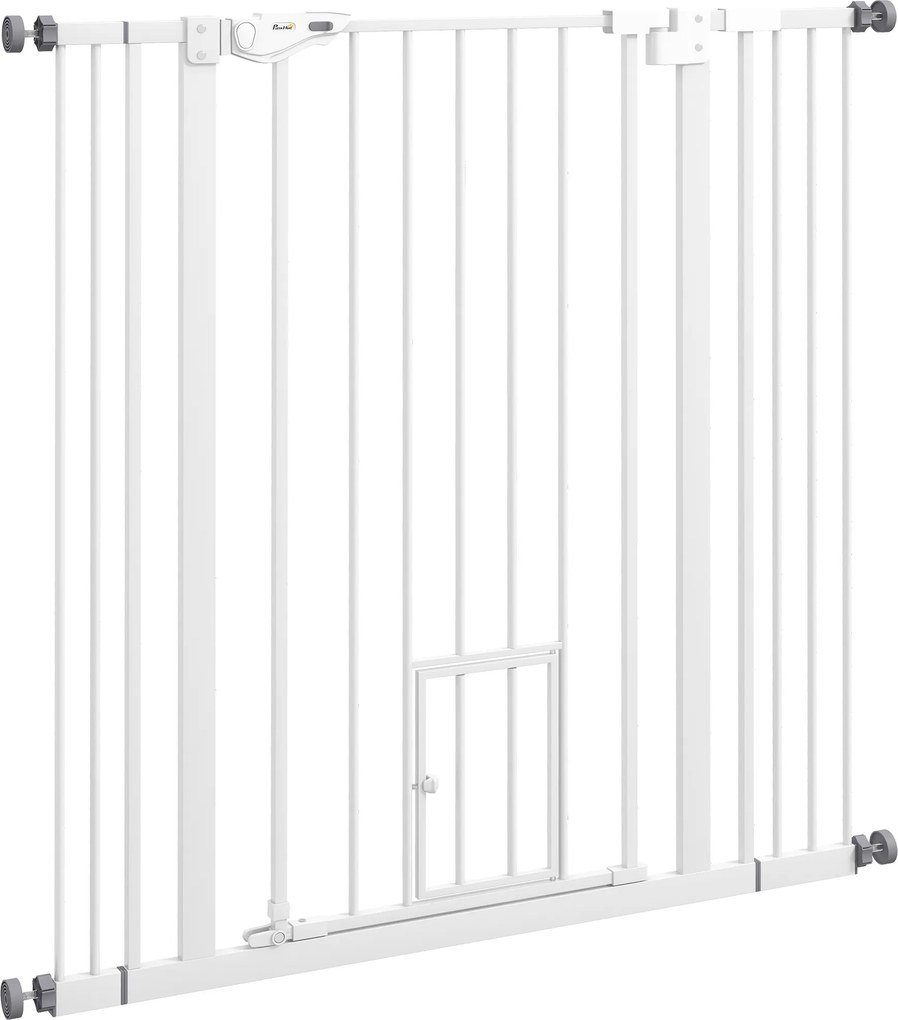 Barreira de Segurança para Cães com Porta Pequena Fechamento Automático e Sistema Duplo de Bloqueio 74-101x104,1 cm Branco