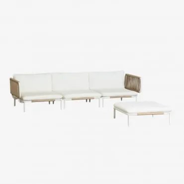 Conjunto De Jardim Com Sofá Modular De 3 Peças Com 2 Módulos De Canto E Puff Em Aço Roubly Beige De Amêndoa - Sklum