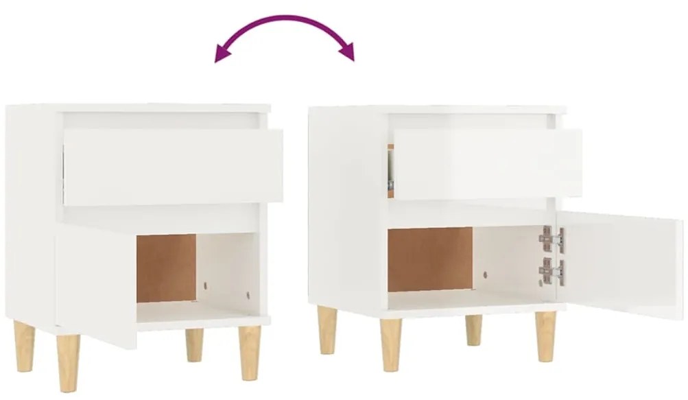 Mesa de cabeceira 40x35x50 cm branco brilhante