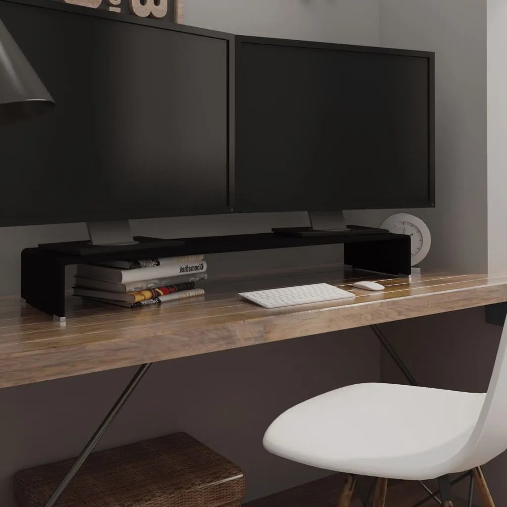 vidaXL Suporte de TV/monitores em vidro preto 110x30x13 cm
