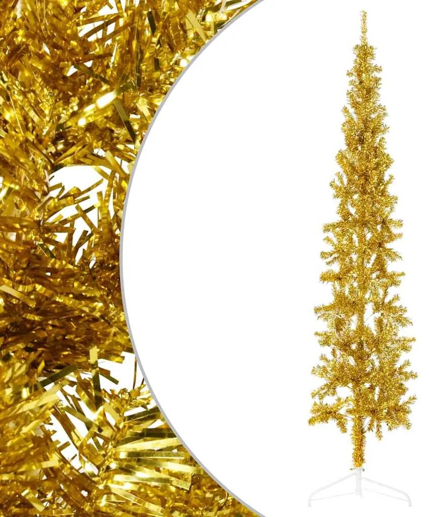 Meia árvore de Natal fina com suporte 240 cm dourado