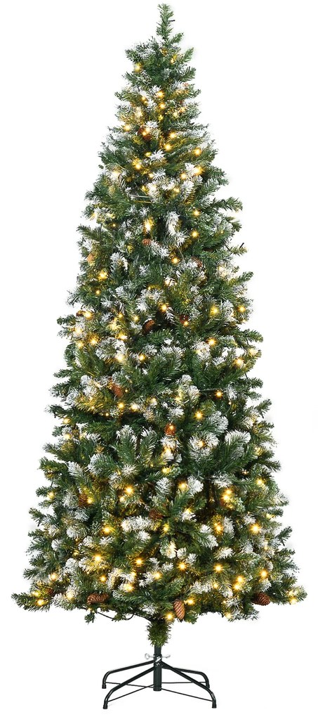 HOMCOM Árvore de Natal Artificial 230 cm com Luzes LED Altura com 1051 Ramos 45 Pinhas e Base Dobrável Ø100x230 cm Verde