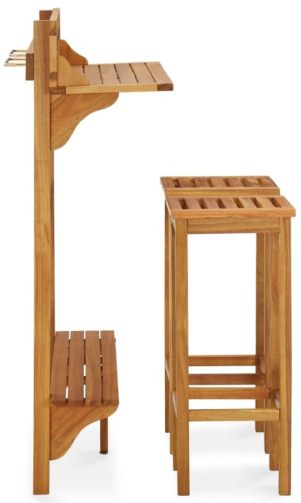 3 pcs conjunto de bar para varanda madeira de acácia maciça