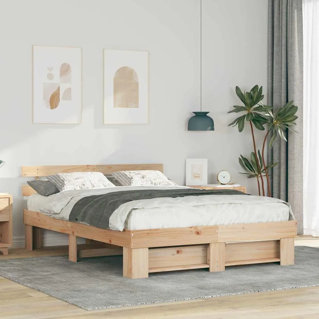 vidaXL Estrutura da Cama com cabeceira Castanho 140 x 200 cm