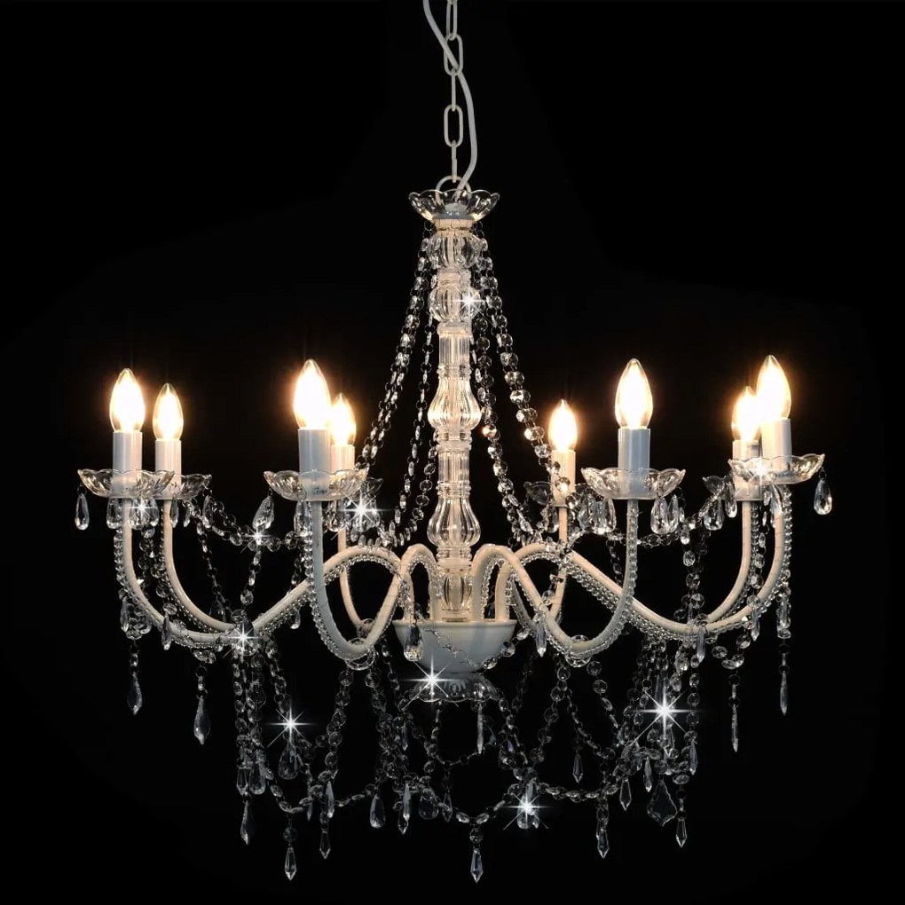 Lustre com contas lâmpadas 8 x E14 branco