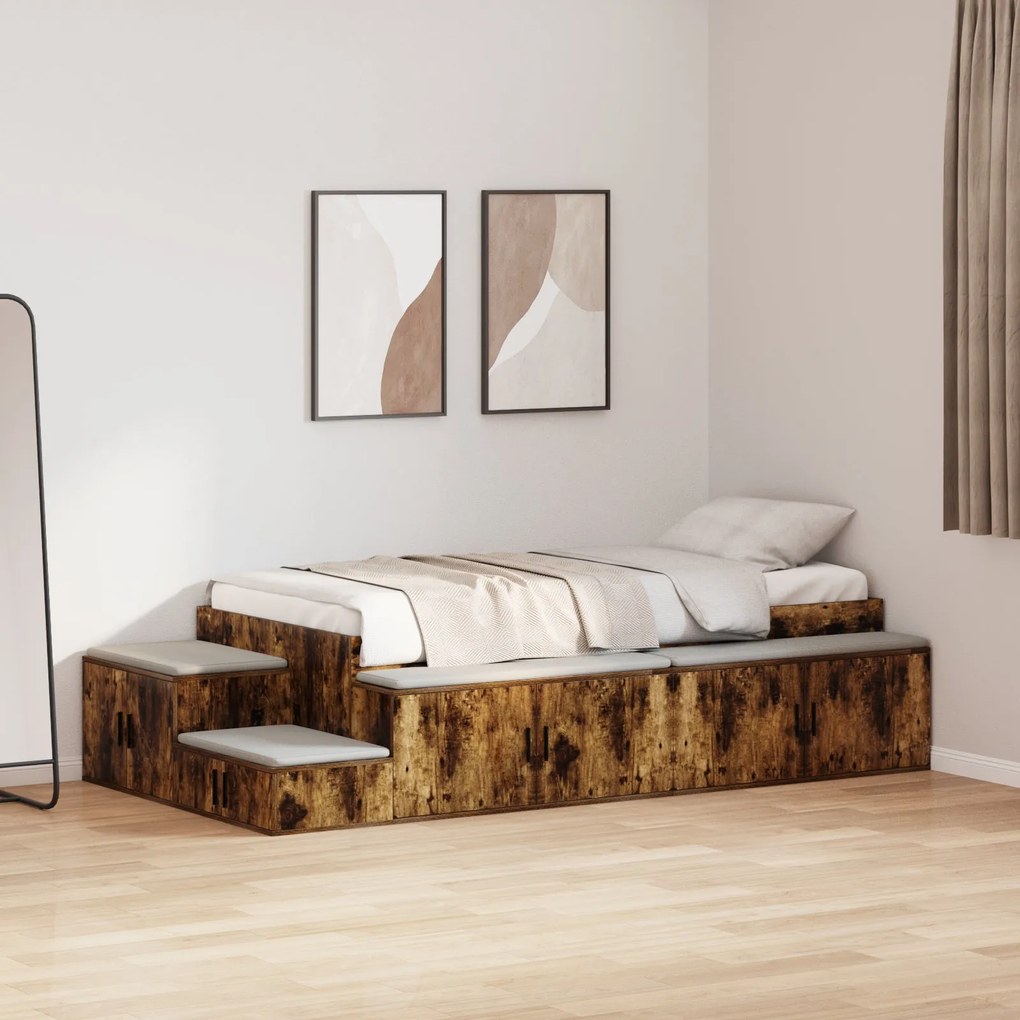 Cama de Armazenamento Carvalho Fumado 90x190 cm