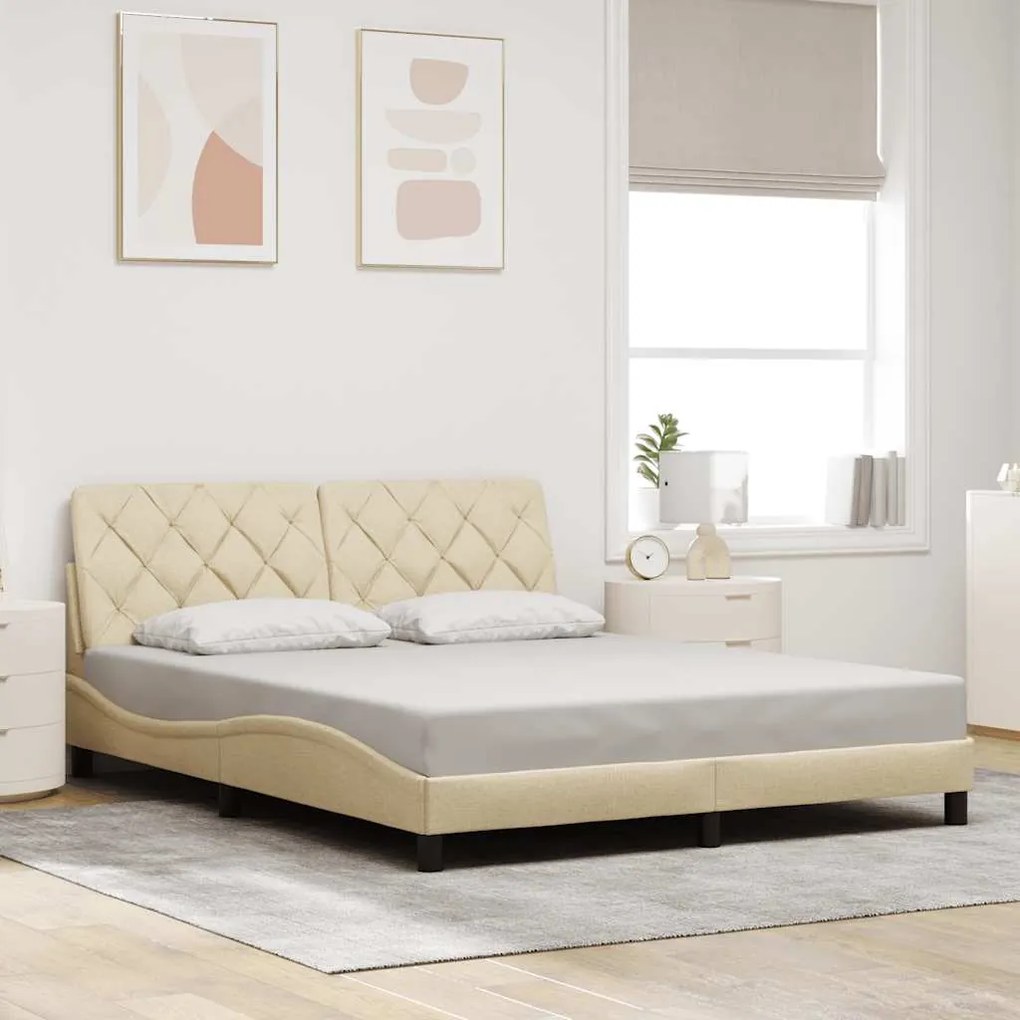 Estrutura de cama com LED sem colchão 160x200 cm tecido creme