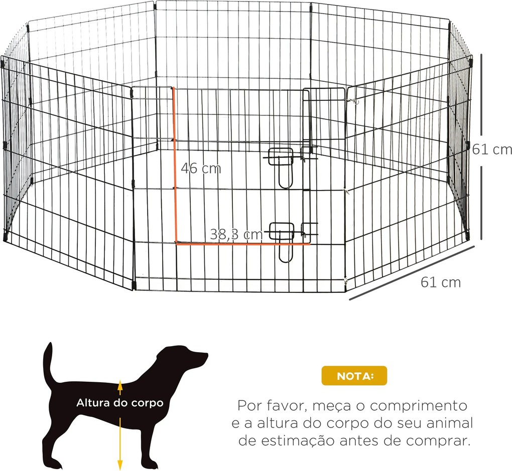 PawHut Parque para Cães 8 Painéis 61x61cm Dobráveis Gaiola Metálica pa