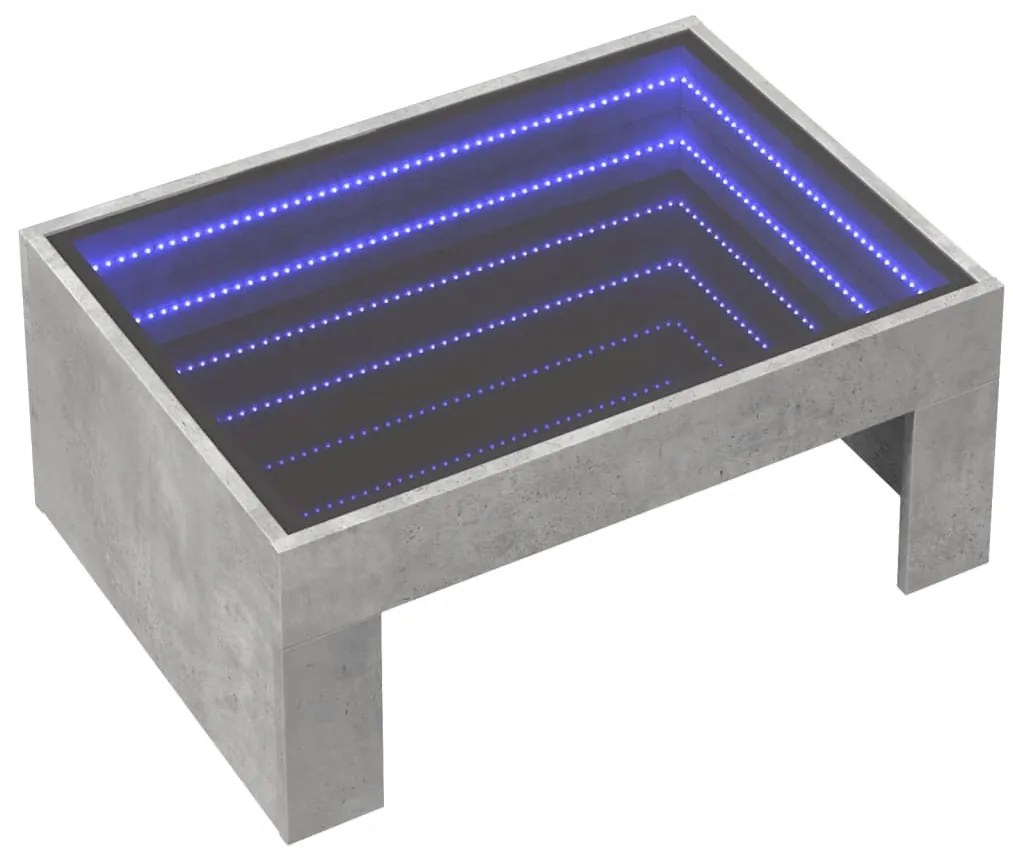 Mesa de centro luzes LED Infinity 70x50x30 cm cinzento cimento