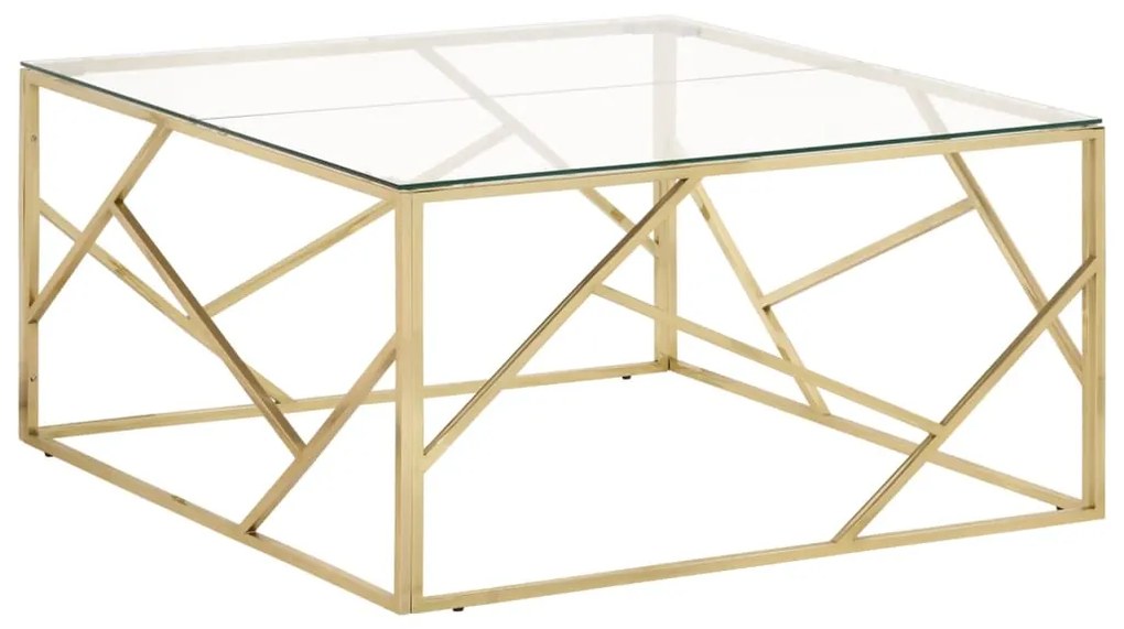 Mesa de centro aço inoxidável e vidro temperado dourado