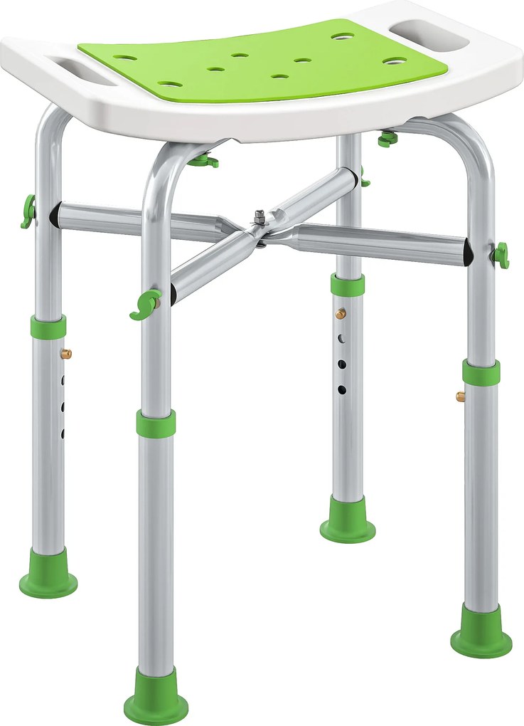 HOMCOM Banco de duche cadeira de duche - assento acolchoado e ajustável, pés com ventosas antideslizantes, em alumínio verde | Aosom Portugal