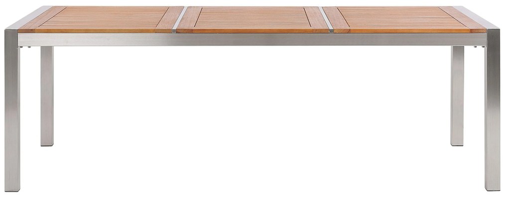 Mesa de refeições em inox e tampo em madeira de eucalipto 220 x 100 cm GROSSETO Beliani