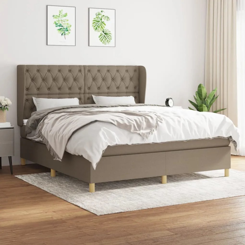 vidaXL Cama com molas/colchão 160x200 cm tecido castanho-acinzentado