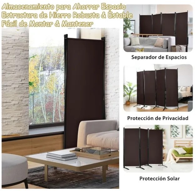 Biombo de 4 painéis de tela dobrável 220 x 51 x 173 cm castanho