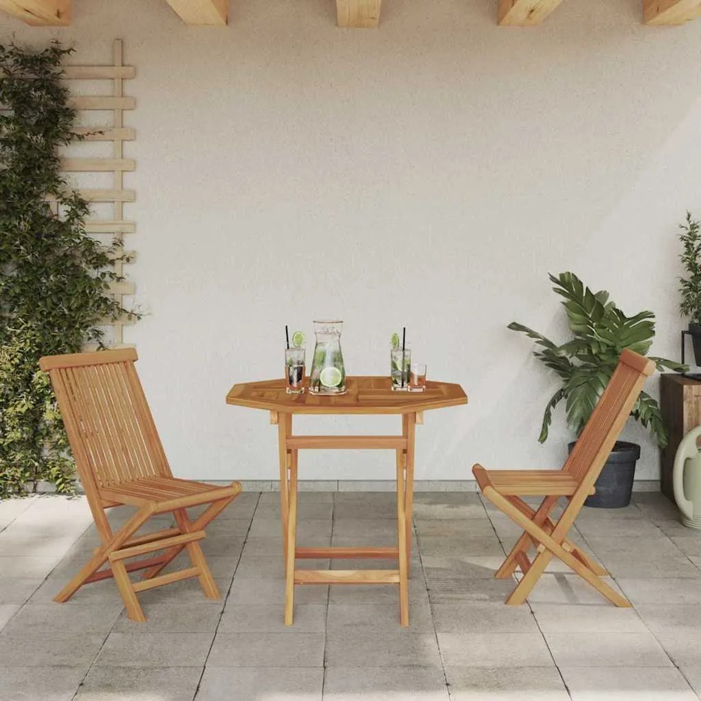 Conjunto Bistro de Jardim Dobrável de 3 Peças de Madeira Sólida de Acá