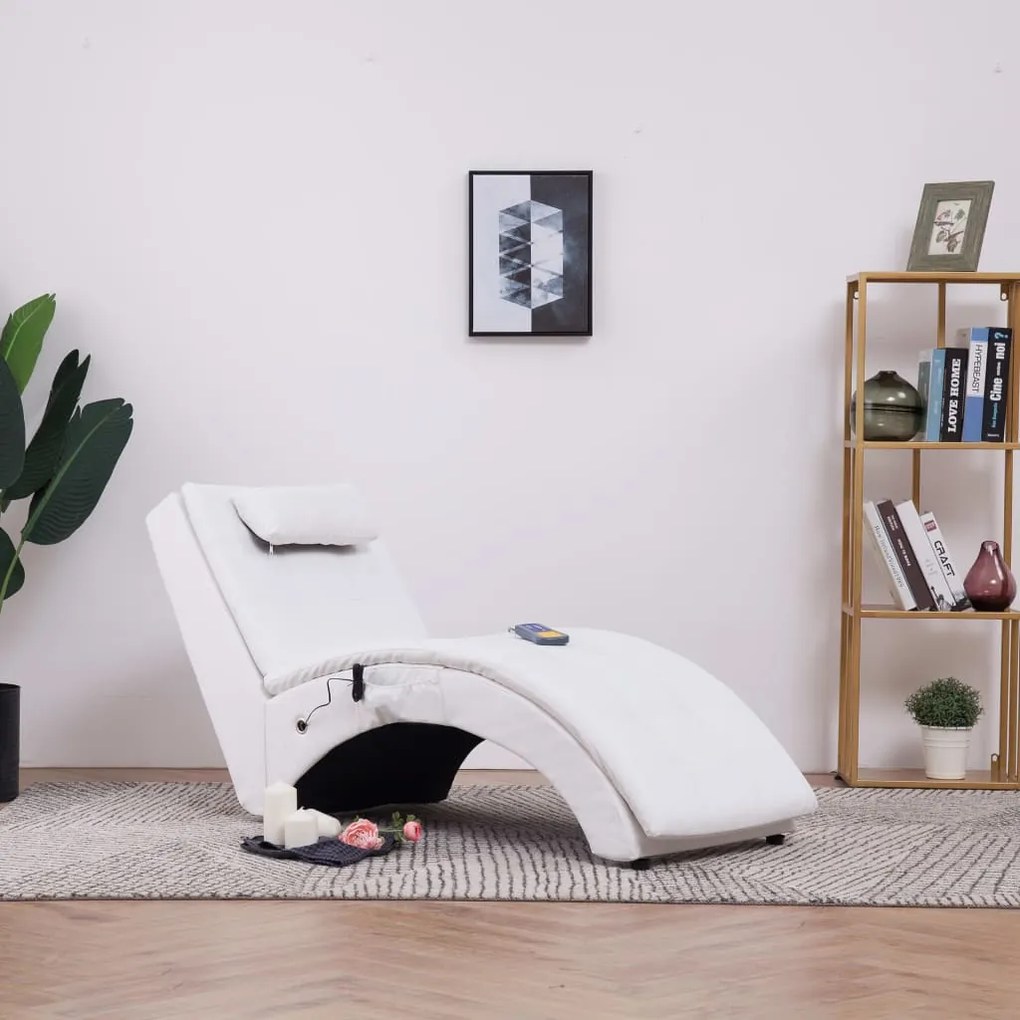 281345 vidaXL Chaise longue de massagem c/ almofada couro artificial branco
