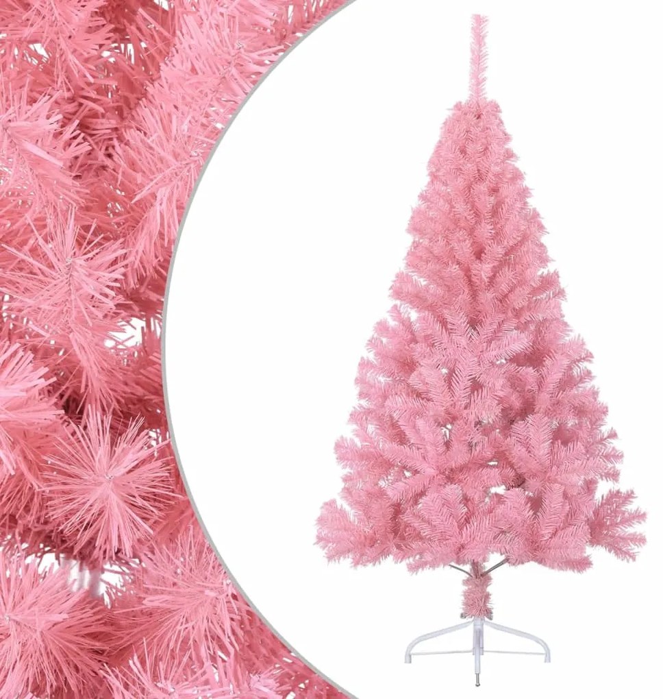 Meia árvore de Natal artificial com suporte 150 cm PVC rosa