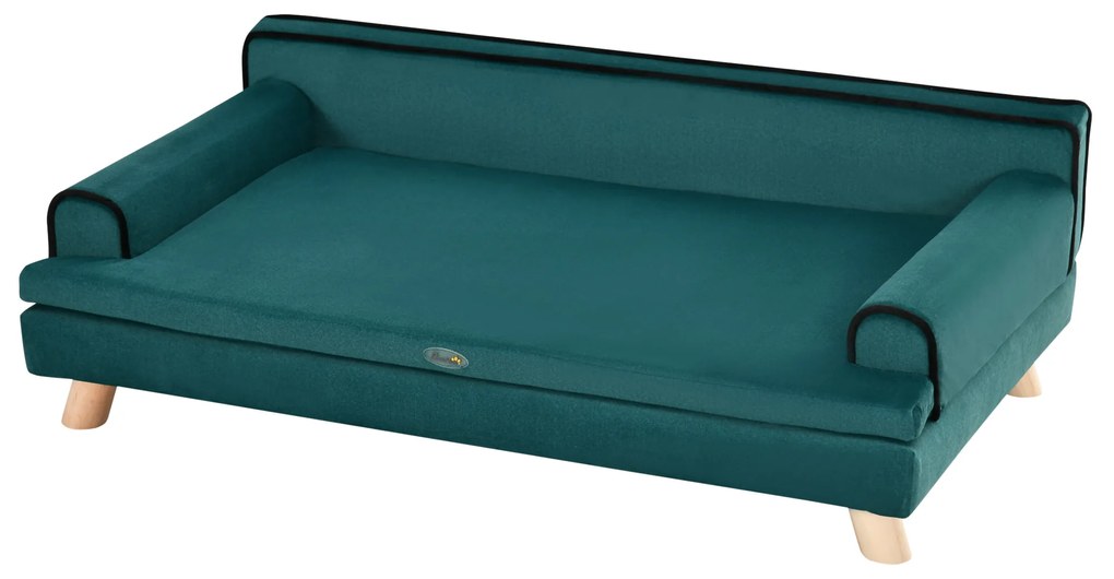 Pawhut Sofá para Cães e Gatos Escandinavo Almofada Macia Removível Pés em Madeira Maciça 100x62x32 cm Verde Azulado | Aosom Portugal