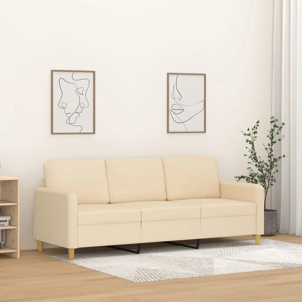 vidaXL Sofá de 3 lugares tecido 180 cm cor creme