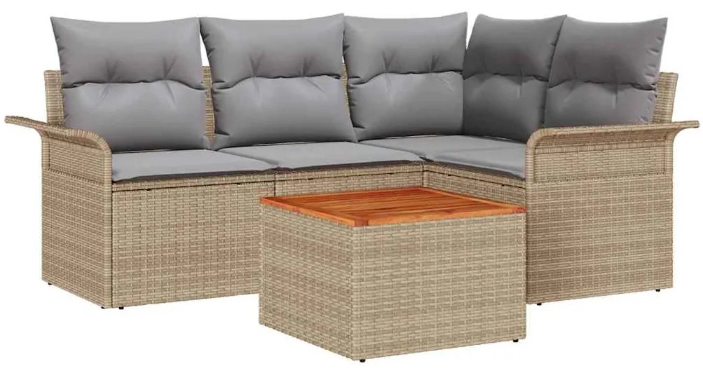 Conjunto de Sofá de Jardim de 5 Peças da com Almofadas Bege em Rattan