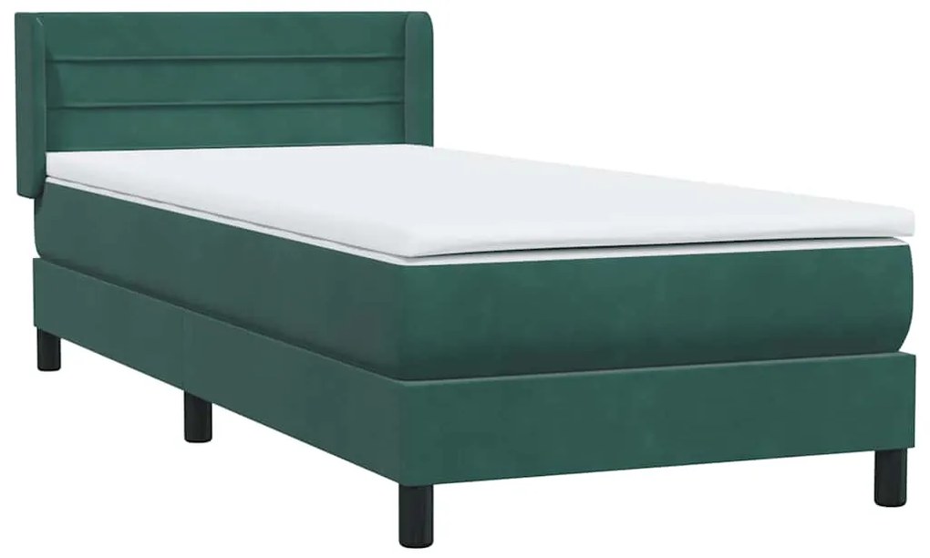 Cama com molas/colchão verde-escuro 80x210 cm veludo